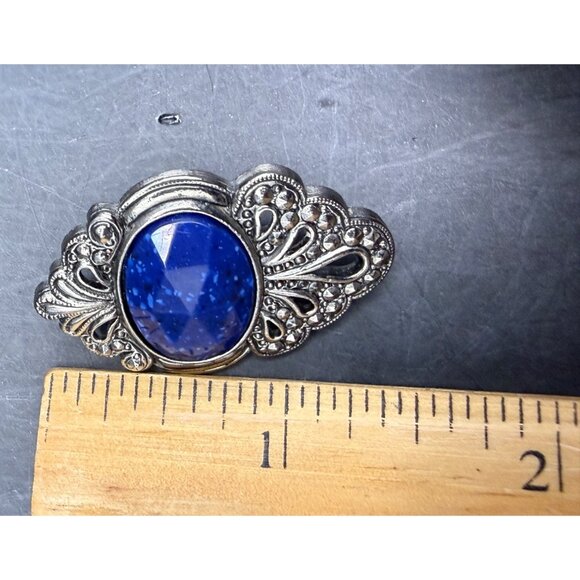 Vintage 80s Silver Blue Purple Faux Cabochon Tone Clip-On Earrings Lot 4 Pairs - Picture 13 of 13